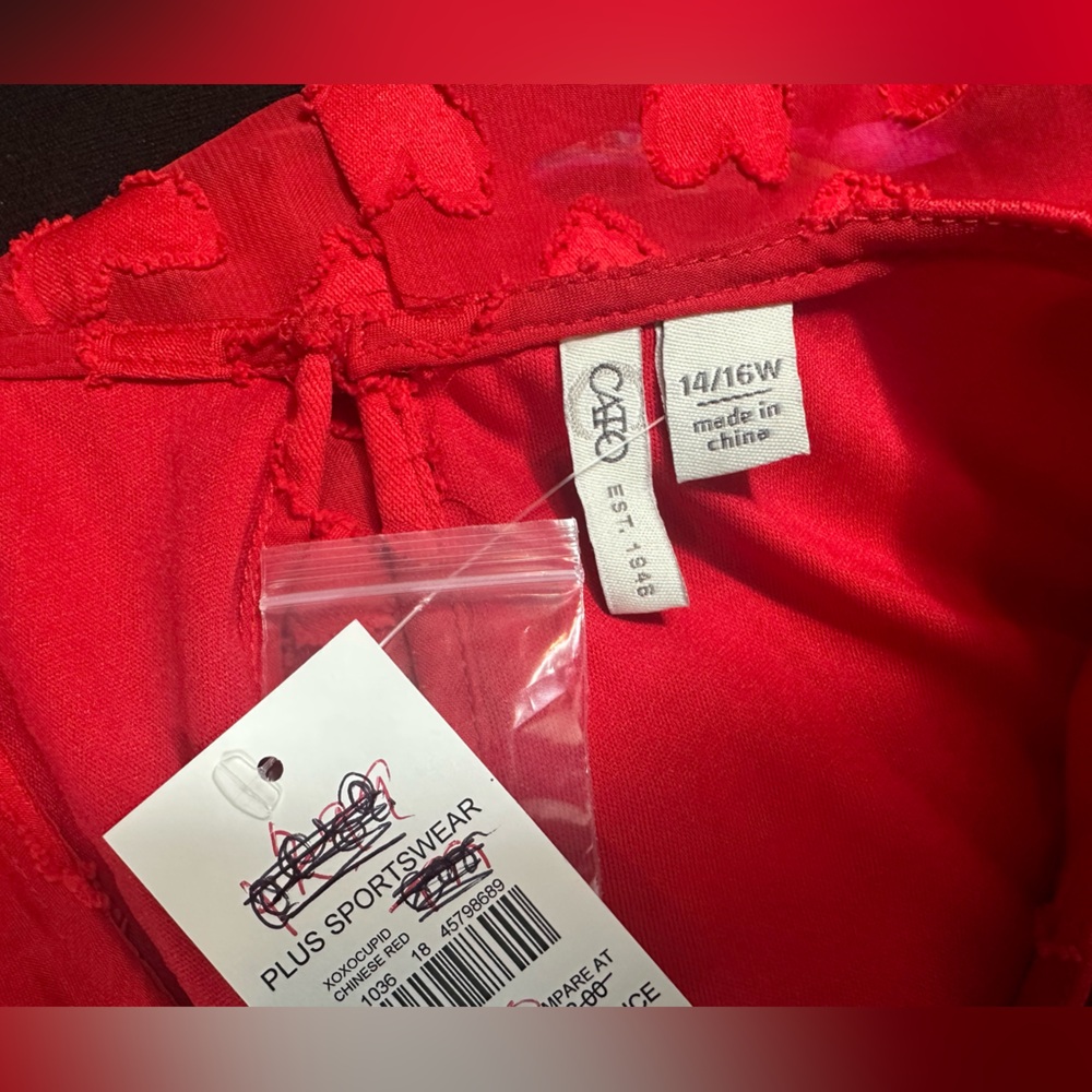 NEW Cato Red Sheer Embroidered Hearts Lace Tunic Top Sz 14/16W St Valentines Day - Picture 9 of 13